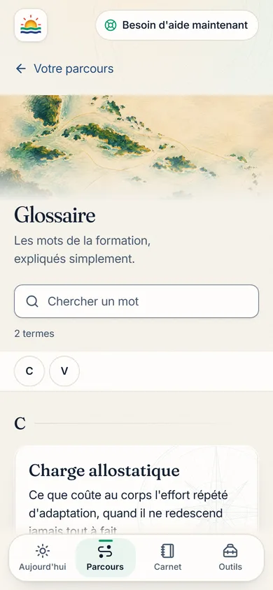 Cinquante termes expliqués en français simple, avec un exemple. Quand un mot de la salle lui a échappé, il ne reste pas bloqué dessus.