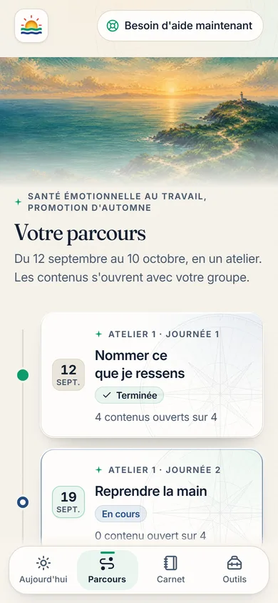Les quatre journées ne sont plus quatre événements isolés sur son agenda. Il voit la frise complète, ce qui est déjà ouvert, ce qui viendra, et à quelle date.