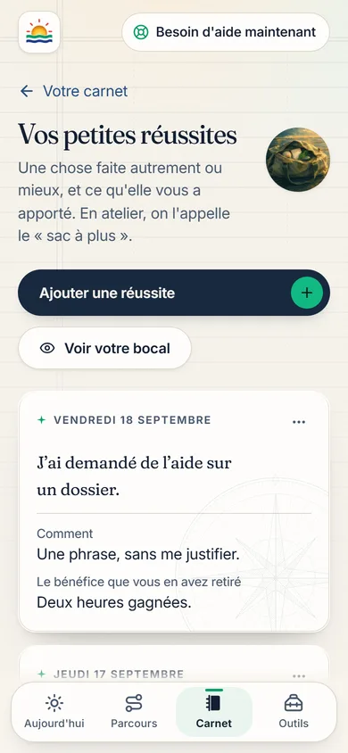Un bocal où il dépose ce qui a marché. Les jours creux, c'est là qu'il va chercher la preuve que ça avait marché une fois.