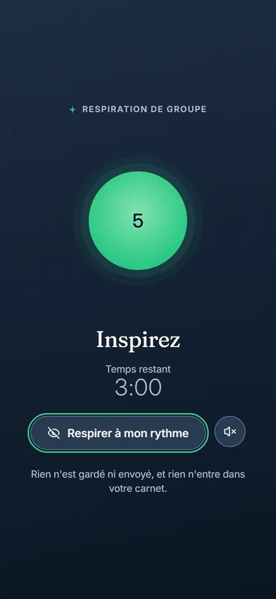 Le même instant, côté participant : il répond d'un appui, sans compte, sans nom, et tout est effacé le soir même.